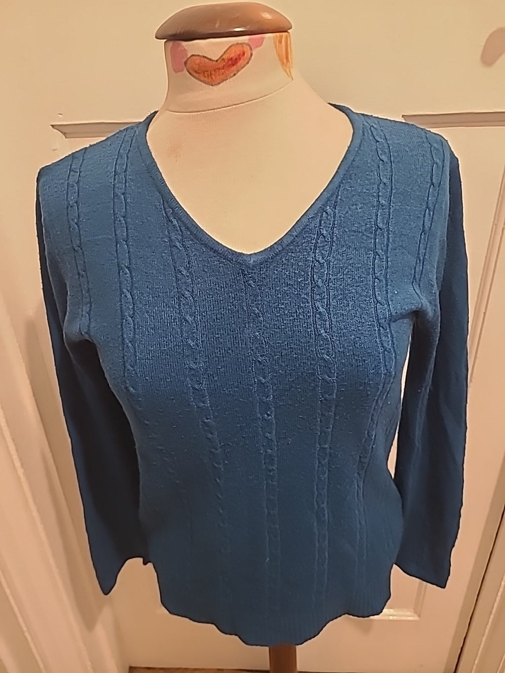 Ladies Damart Size 12-14 Teal Patterned Long Sleeved Blouse
