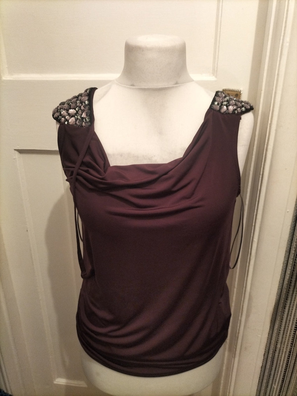 Ladies New Look Size 10 Purple With Gem Shoulder Sleeveless Blouse