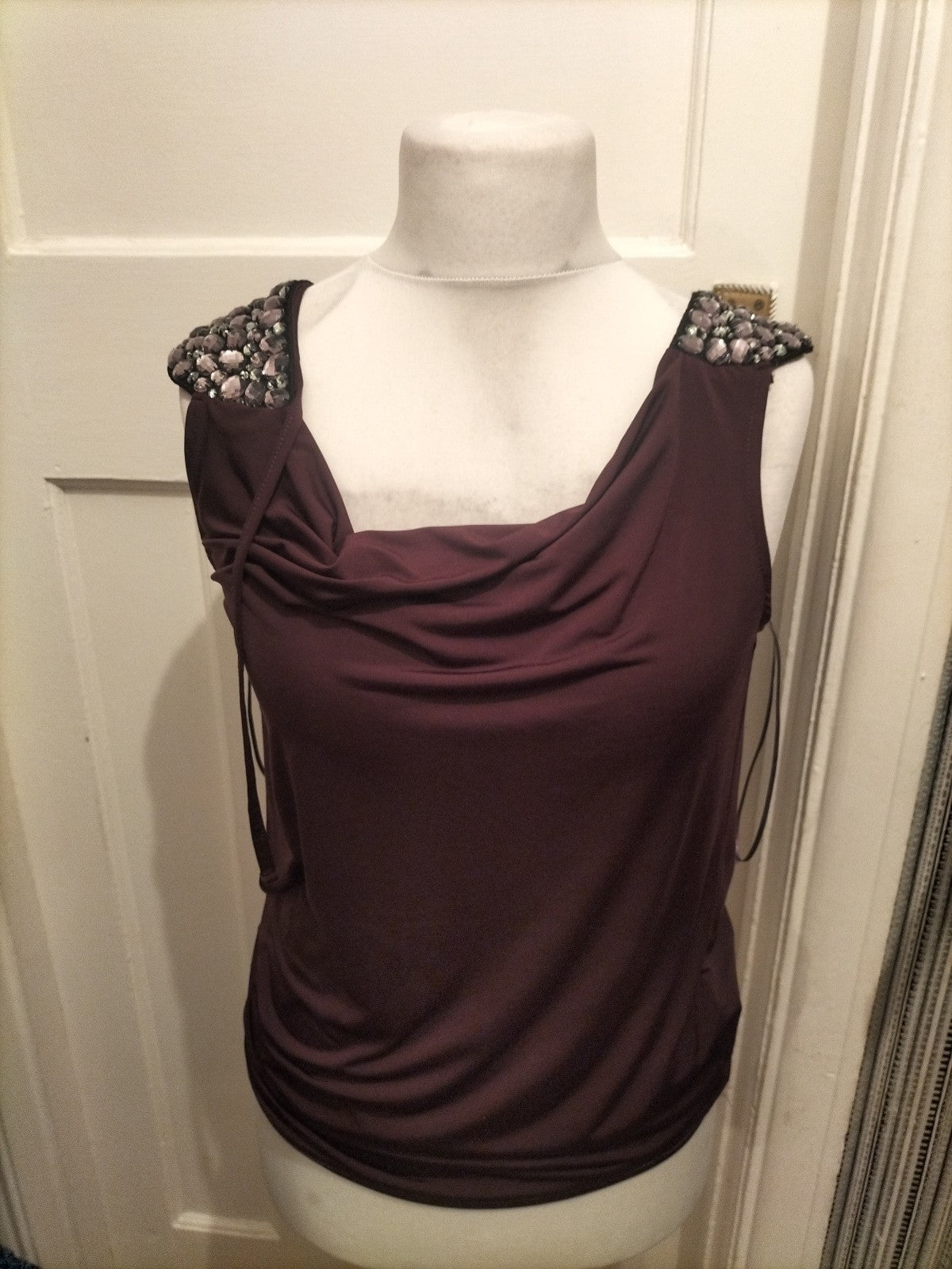 Ladies New Look Size 10 Purple With Gem Shoulder Sleeveless Blouse