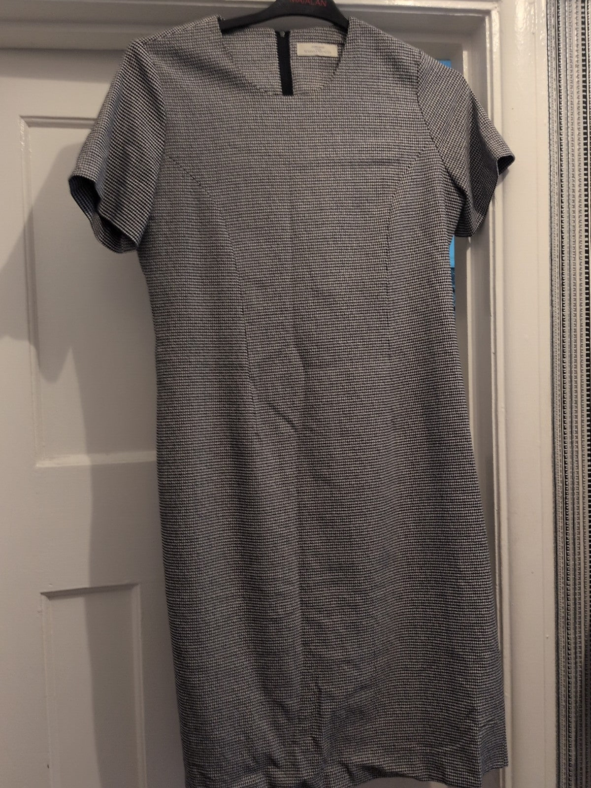 St Michael 12 Black And White Lined Short Sleeve Dress