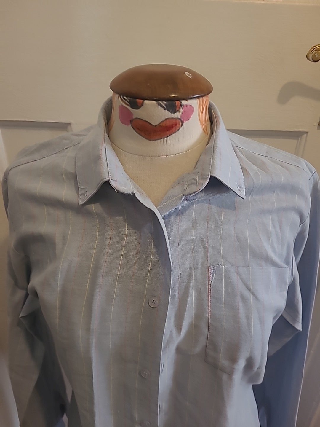 Mens Equine Size 15.5" Pale Blue Striped Short Sleeved Shirt