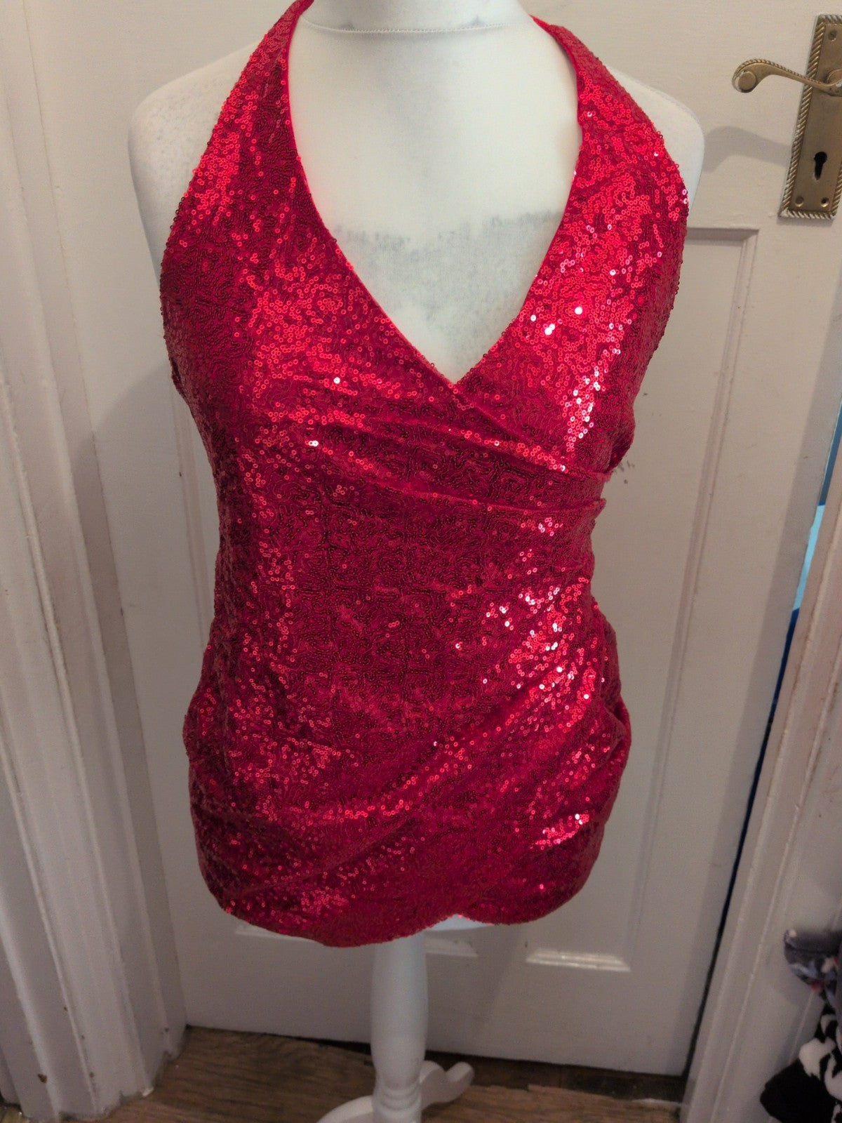 Ladies Size 2XL Red Sequin Sleeveless Layered Top