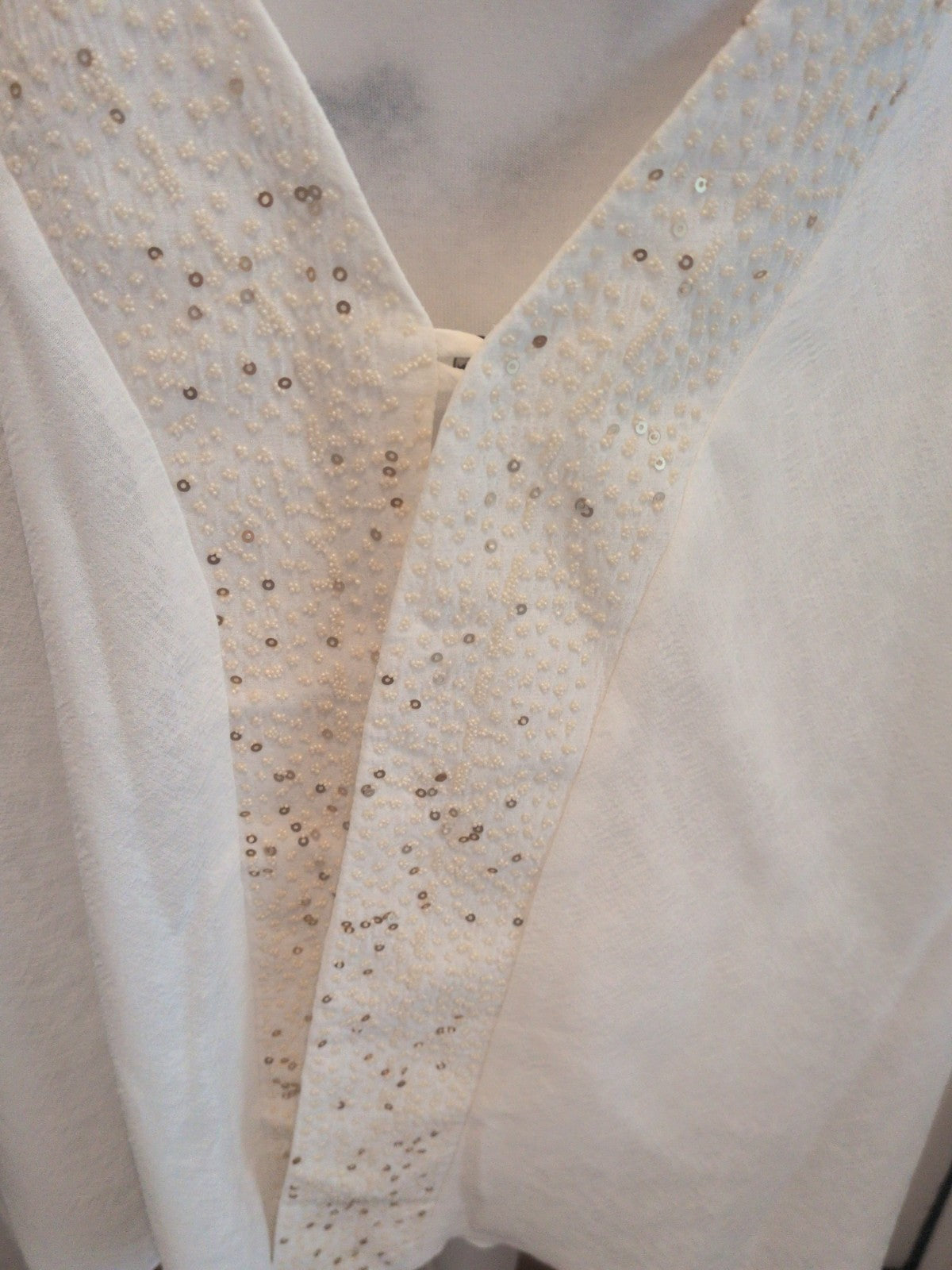 Ann Harvey 26 White With Sequins Hem Buttoned Blouse