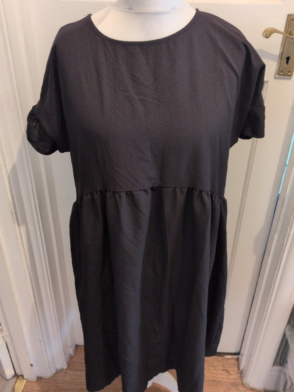 Large Black Short Sleeve Fit And Flare Dress