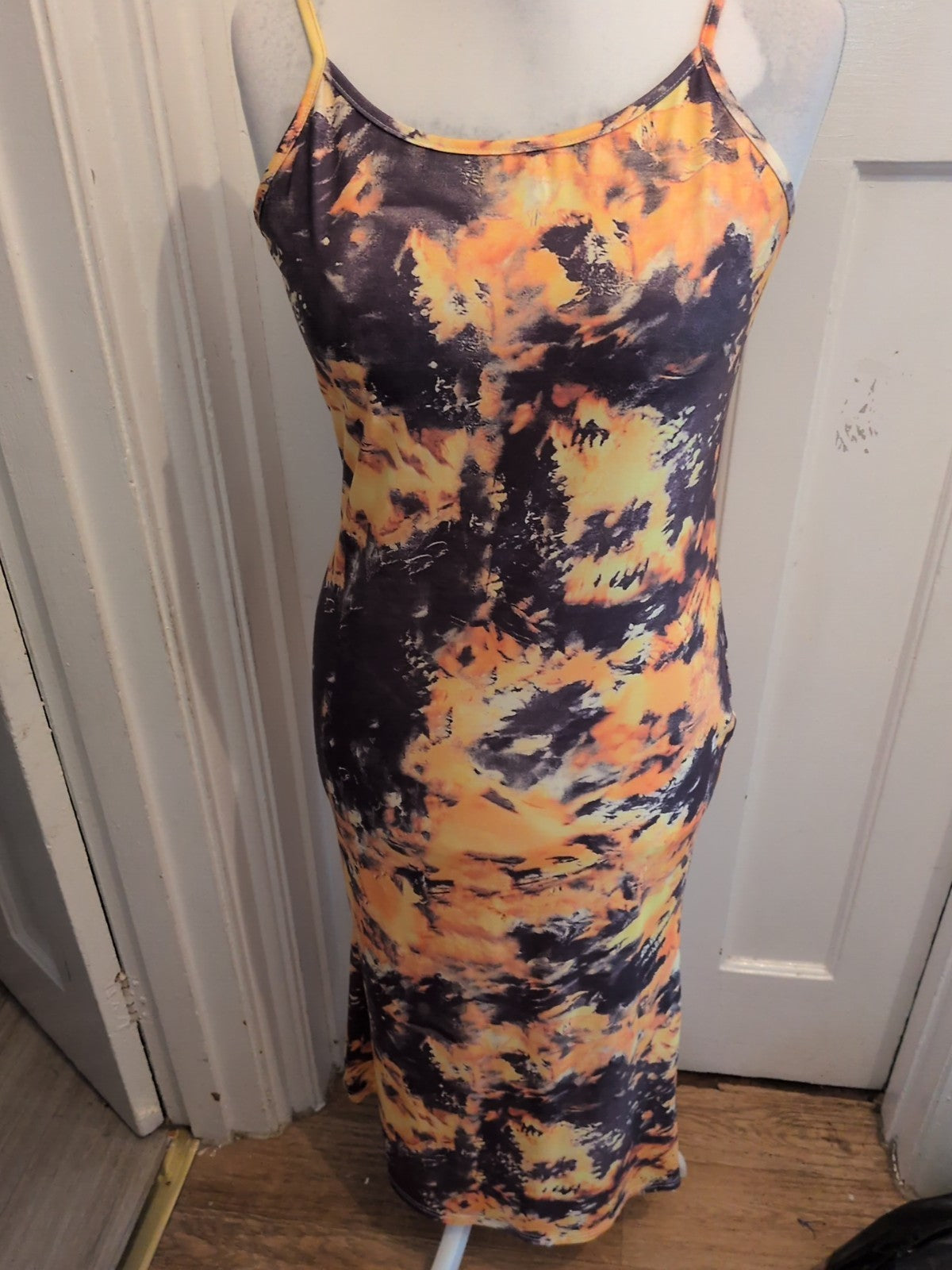 Ladies Yellow/black Long Sleeveless Dress Size Xl[16] Free Delivery
