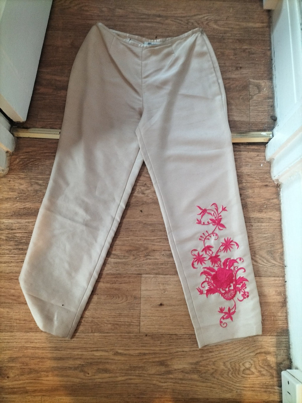 Ladies Monsoon Trousers ( Crop)  Light Gold Colour With Embroidery , Size 10