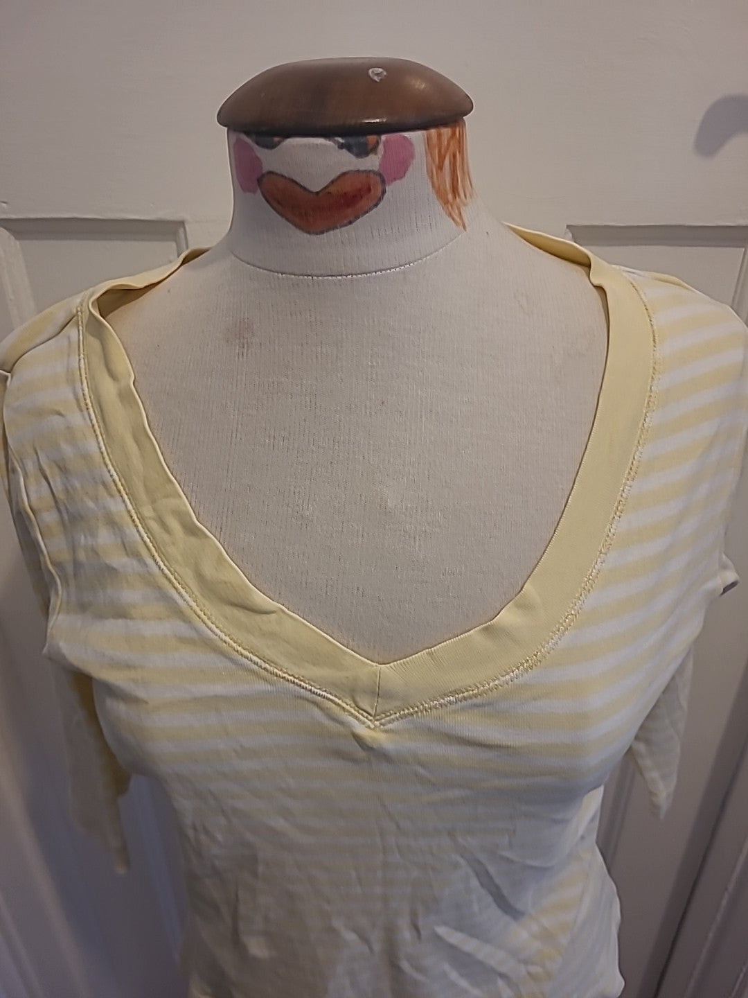 Ladies Tu Size 16 Cotton Yellow White Striped Mid Sleeved Tshirt