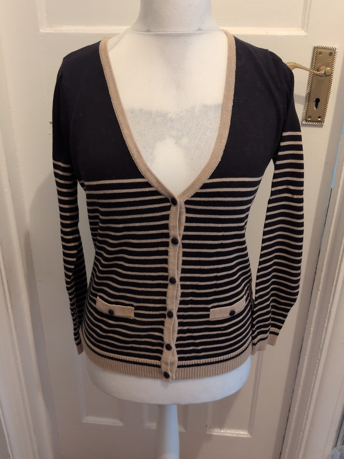 EWM 10-12 Beige And Black Stripe Cardigan