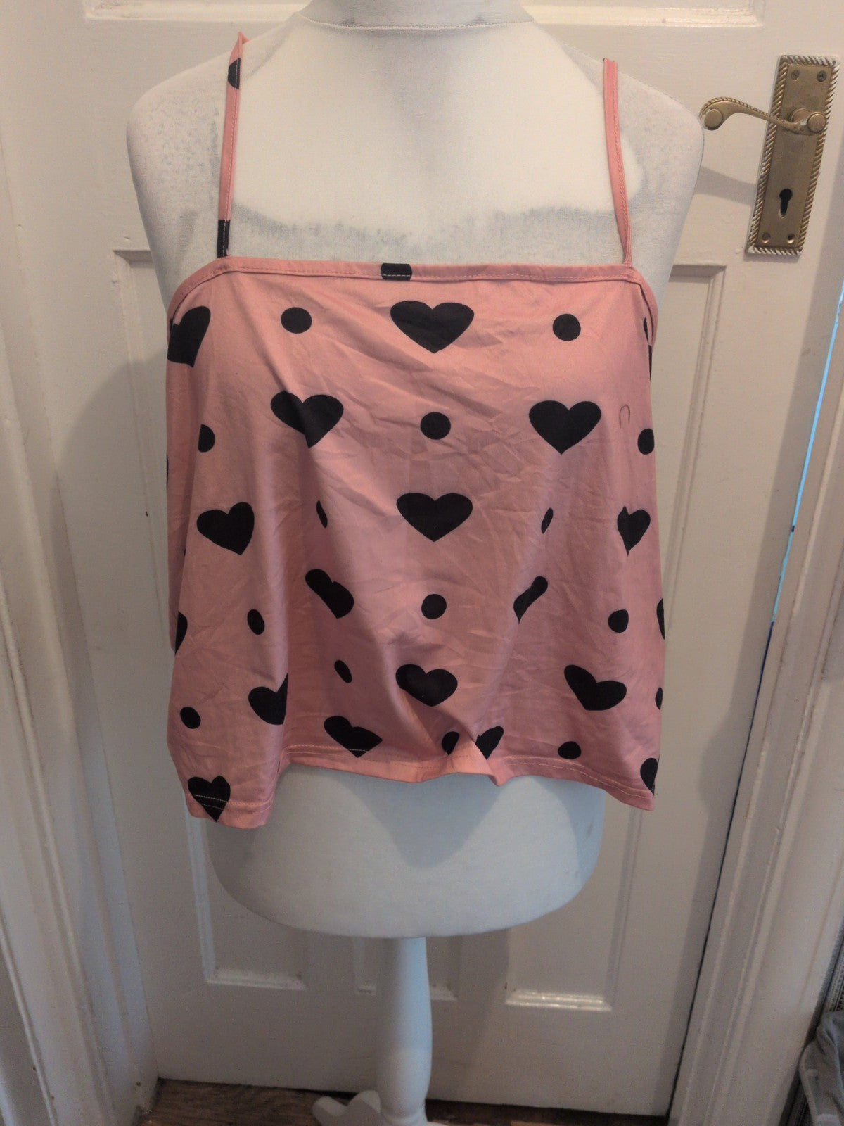 3XL Pink And Black Loveheart Pyjama Cami Top