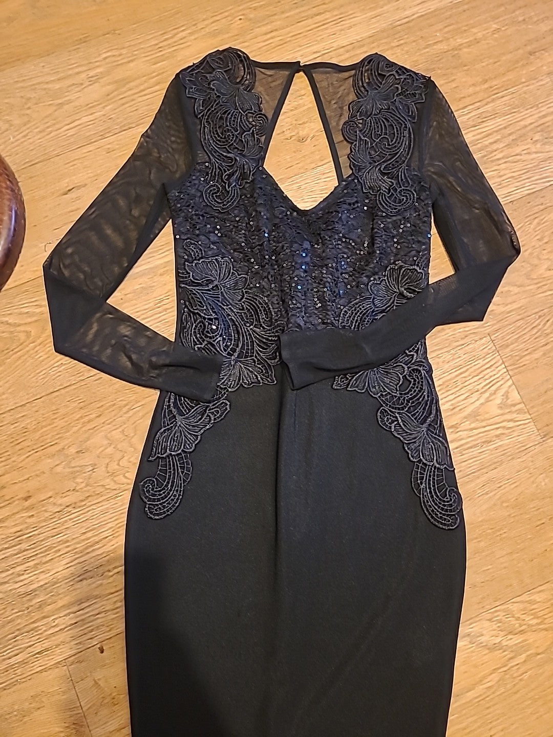 Ladies Lipsy Size 8 Black Mesh Long Sleeved Dress