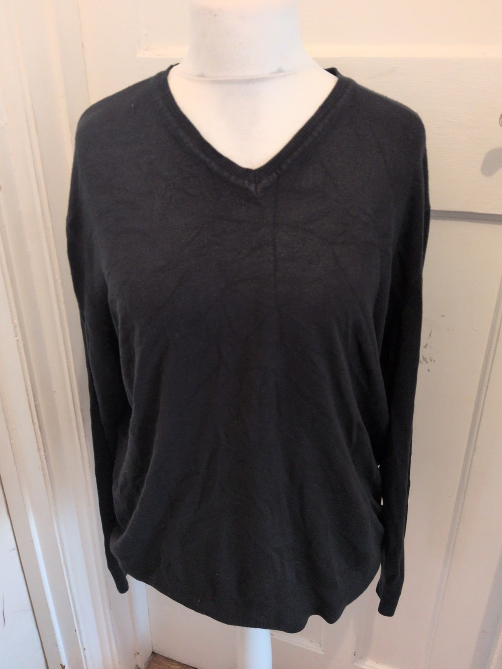 2XL Black Long Sleeve V Neck Jumper