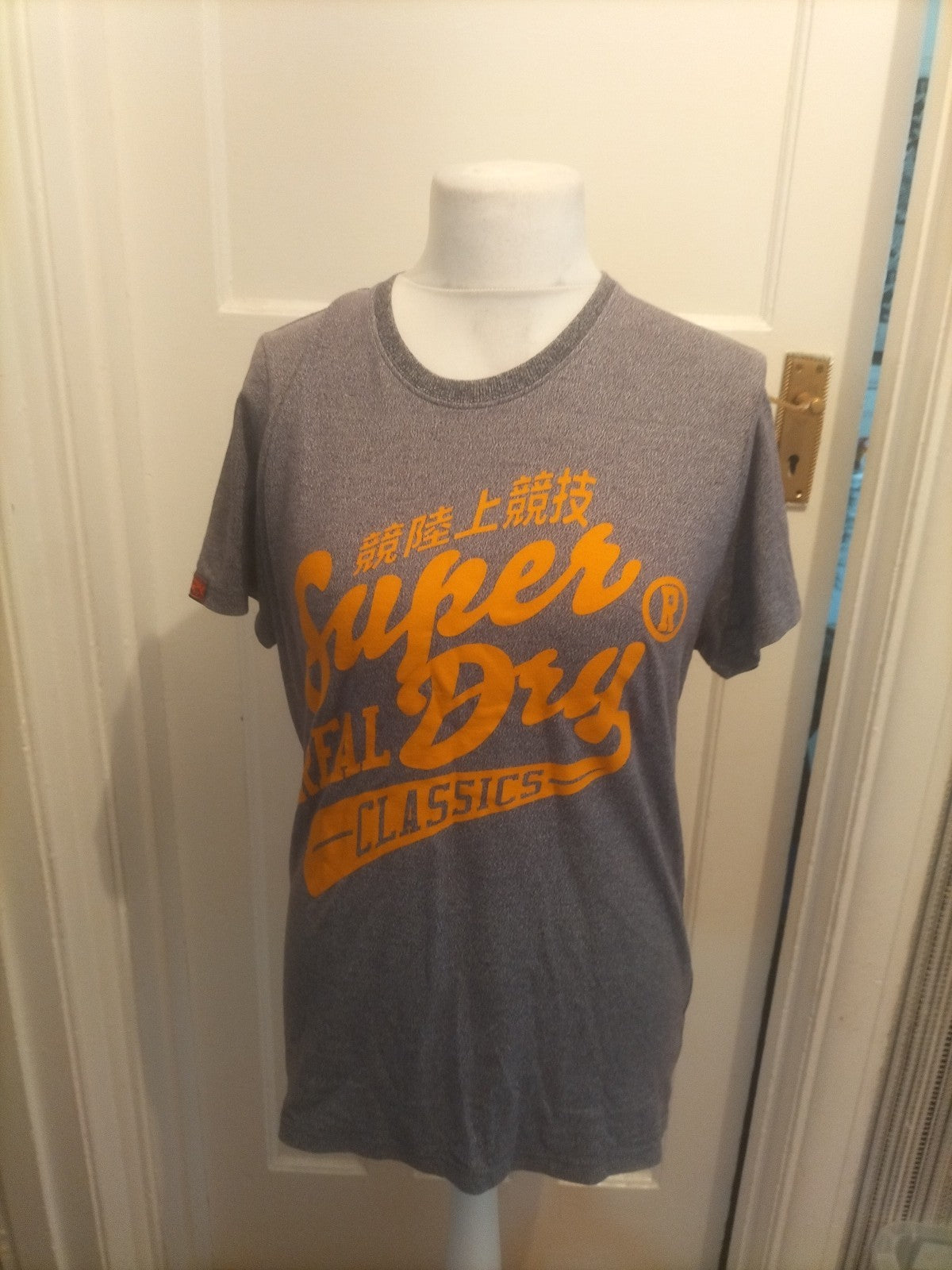 Mens Superdry Size L Grey Fleck And Orange Short Sleeved Tshirt