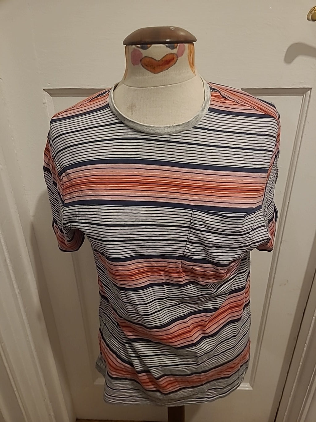 Mens Marks And Spencer Size Small Grey/Red Striped Short Sleeved Tshirt