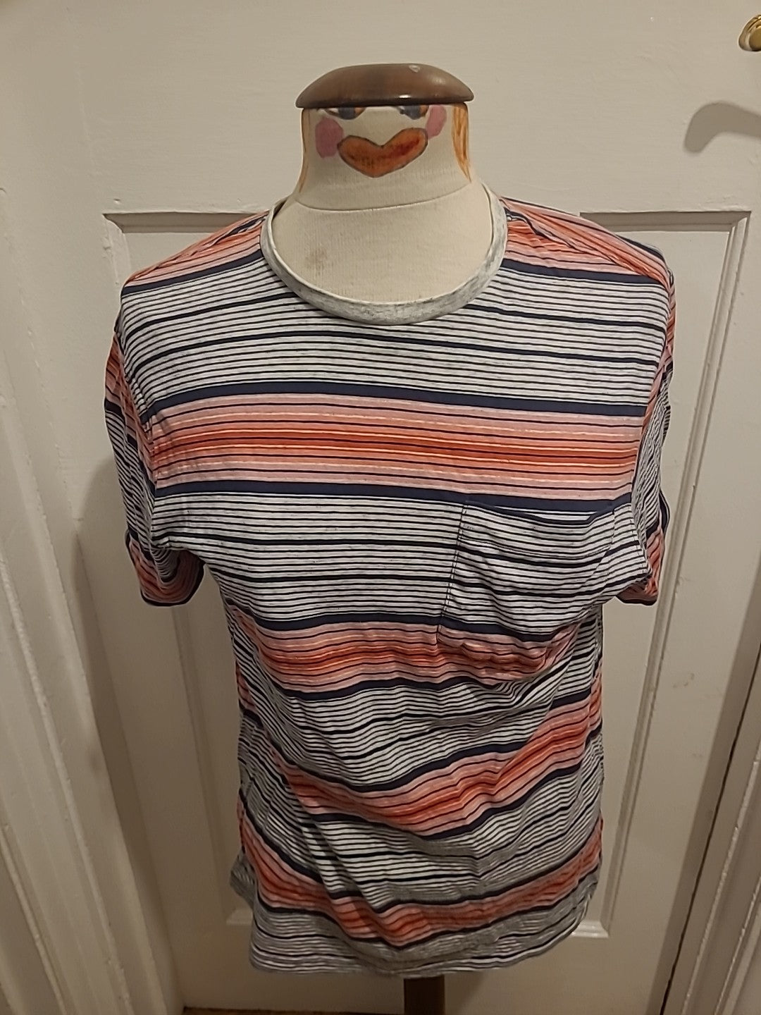 Mens Marks And Spencer Size Small Grey/Red Striped Short Sleeved Tshirt