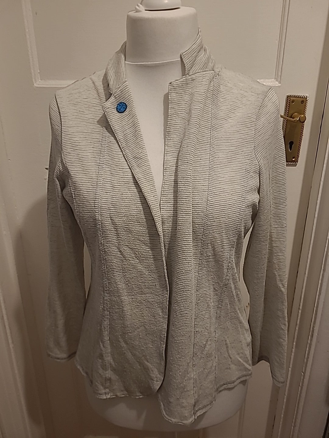 Ladies Marks And Spencer Size 16 Grey Striped Cardigan