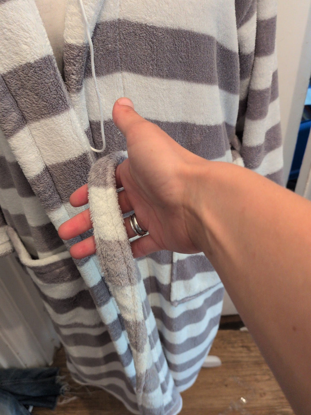 Primark 10-12 Grey And White Striped Dressing Gown Robe