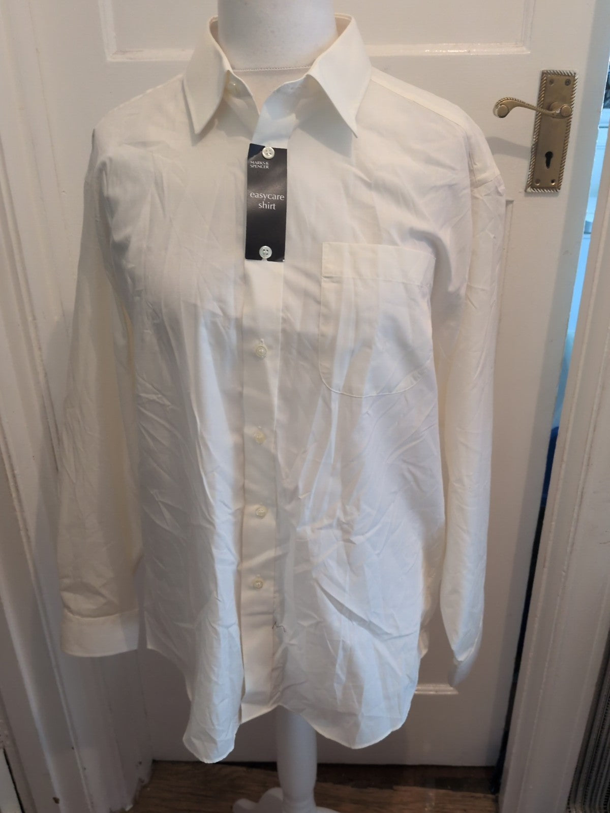 Brand New Marks And Spencer 16.5 Cream Long Sleeve Shirt