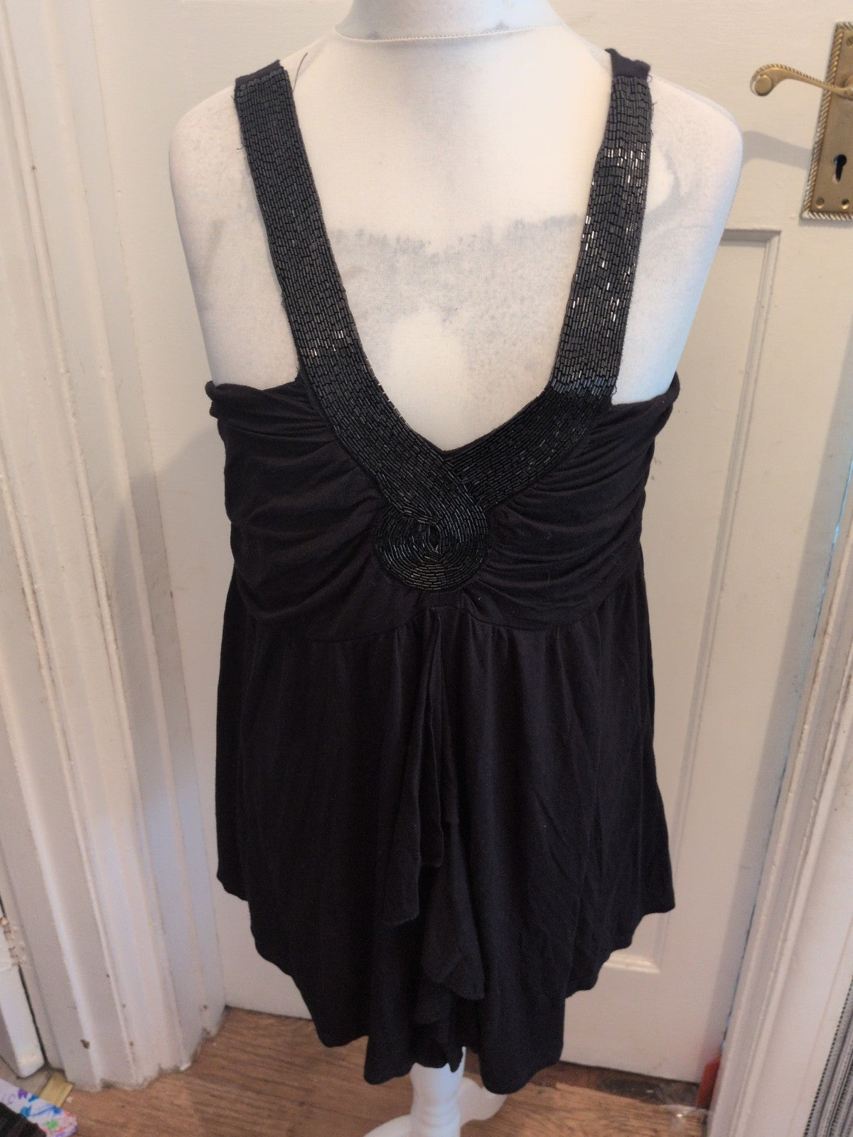 Ladies Medium Black With Detail Strap Blouse Sleeveless