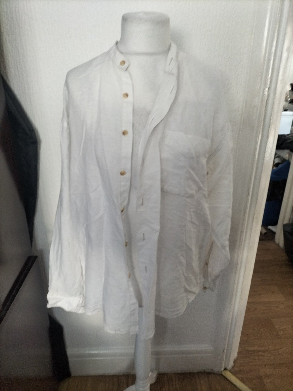 Mens St Michael Size M White Uncollared Shirt Long Sleeved