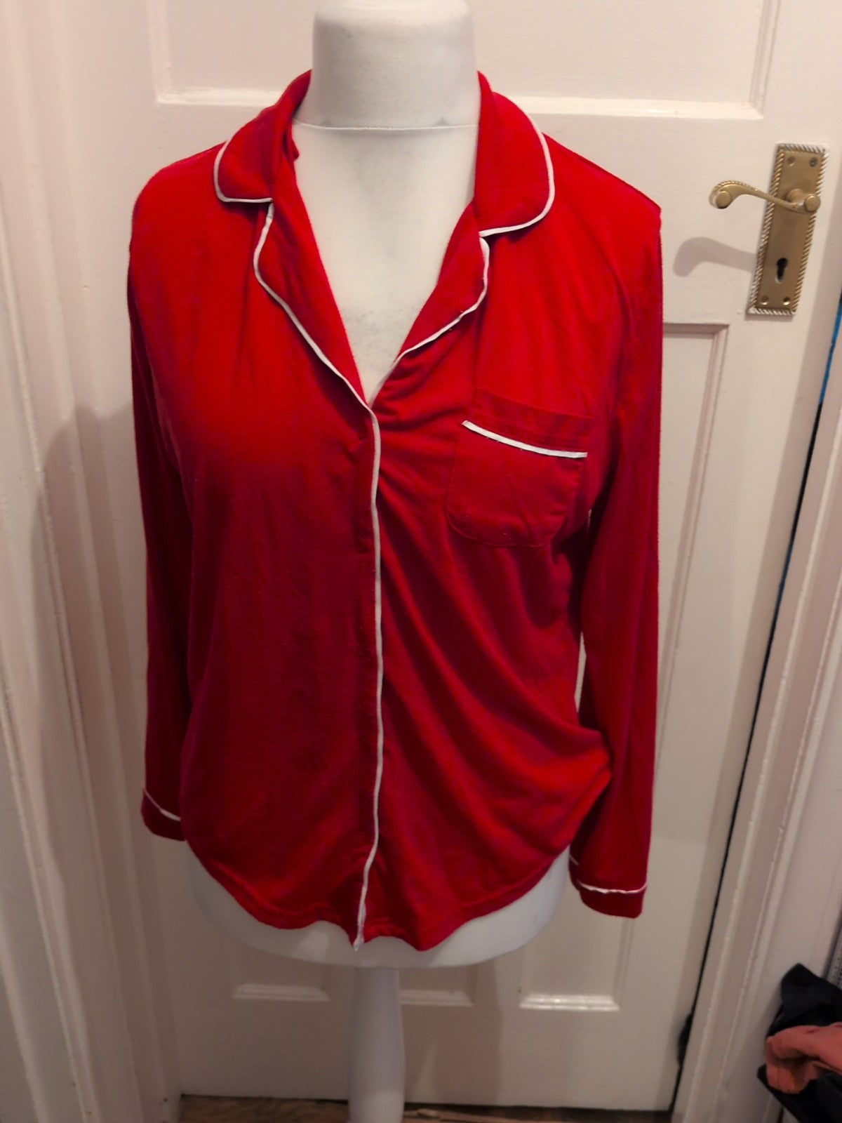 Primark Small Red Collared Long Sleeve Pyjama Top Bobbling
