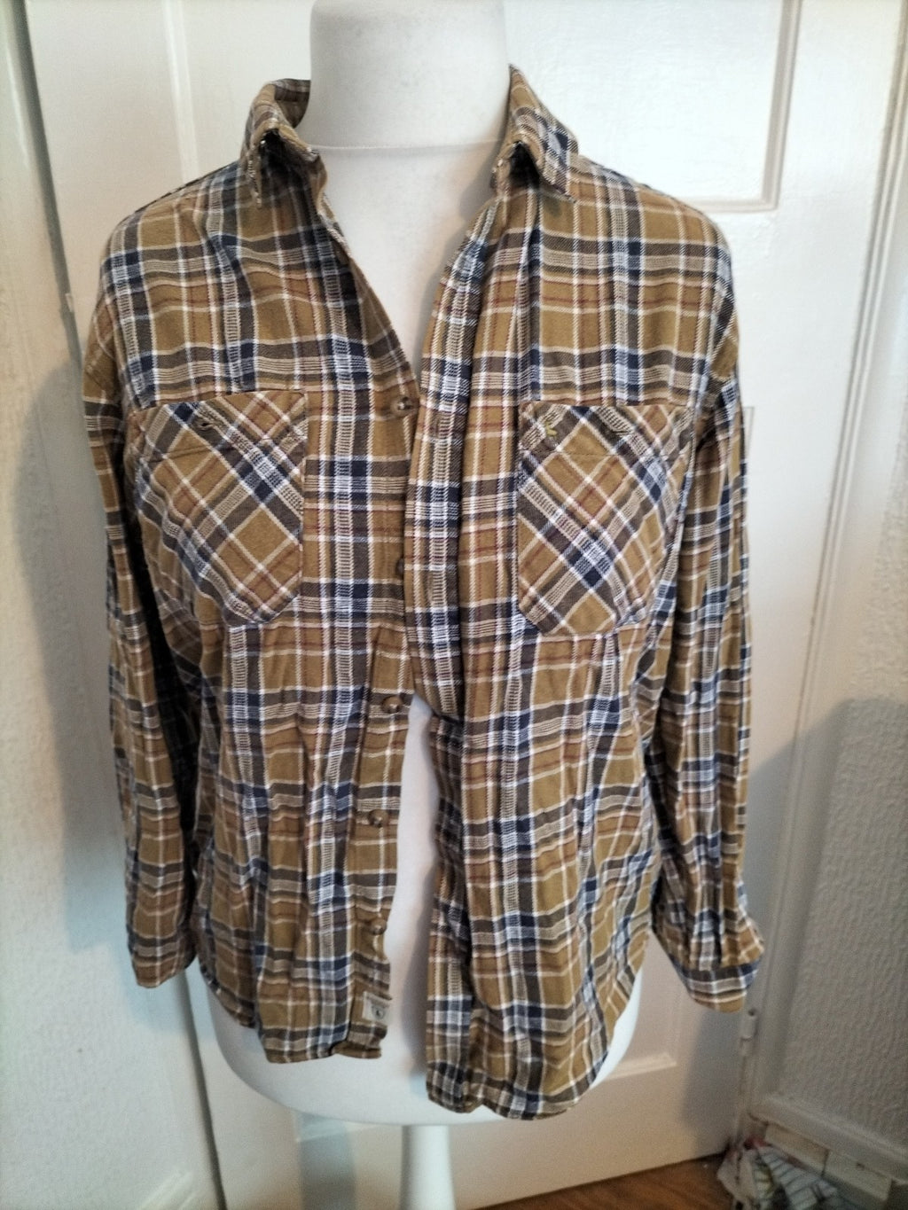 Mens Pg Field Size M Khaki Check Shirt Long Sleeved