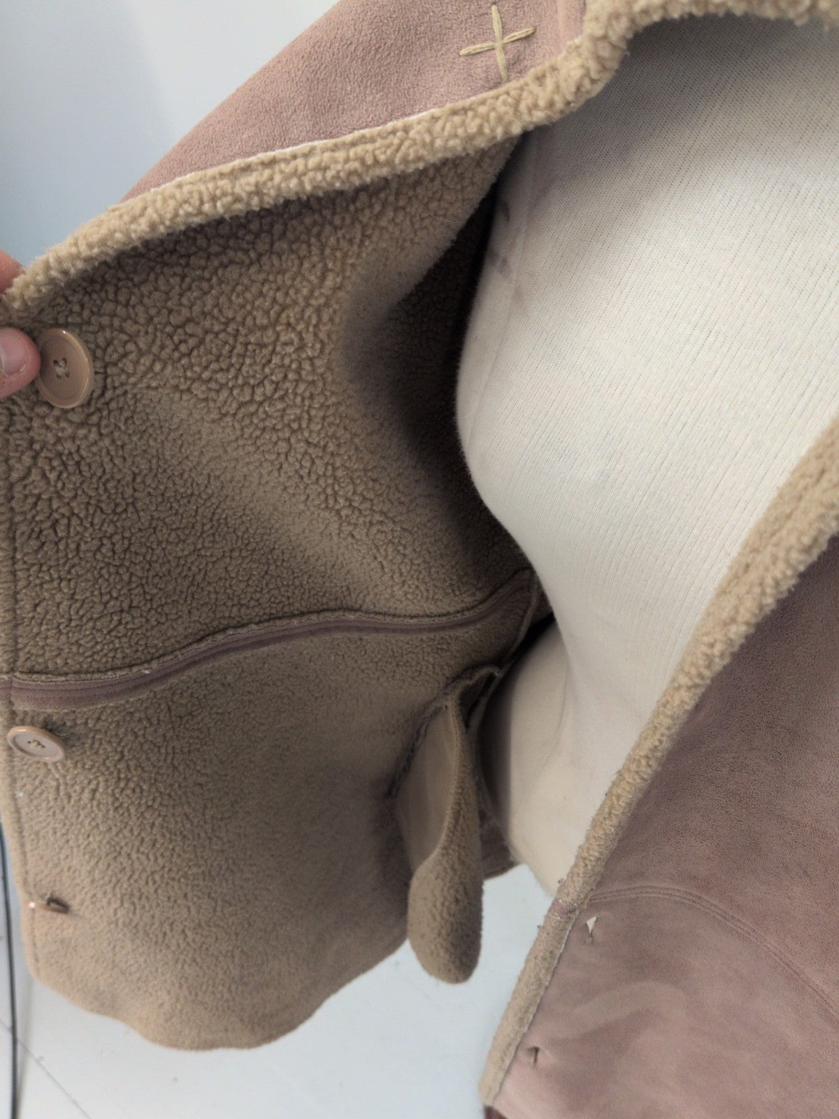 Next 14 Suede Beige Fleecy Buttoned Jacket