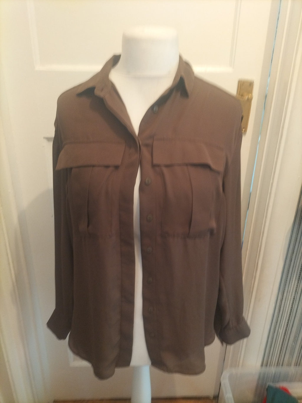 H&M 12 Dark Khaki Long Sleeve Blouse
