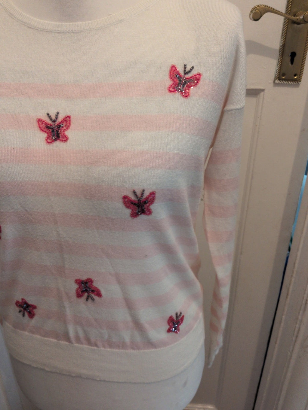 George 10 Pink Stripe Butterfly Long Sleeve Jumper