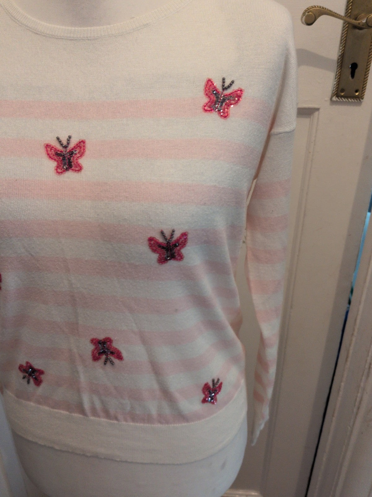 George 10 Pink Stripe Butterfly Long Sleeve Jumper