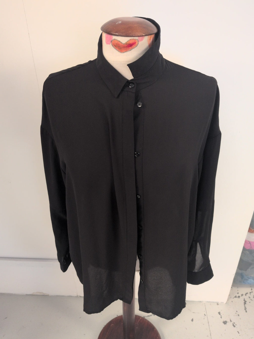 Topshop 10 Black Buttoned Long Sleeve Blouse