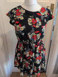Ladies Ayarisa Size 10 Black Floral Short Sleeve Fit And Flare Knee Length Dress