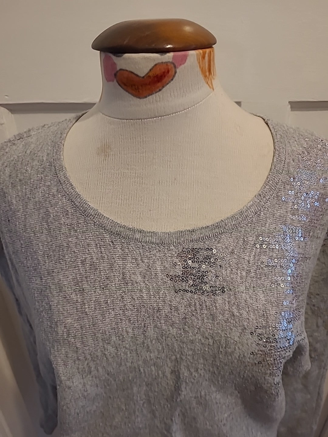 Ladies Apricot Size 10 Grey With Silver Sequin Long Sleeved Tshirt