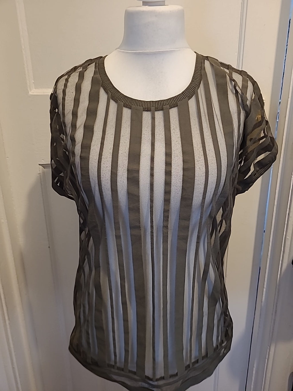 Ladies Next Size 14 Dark Green See Through Short Sleeved Tshirt