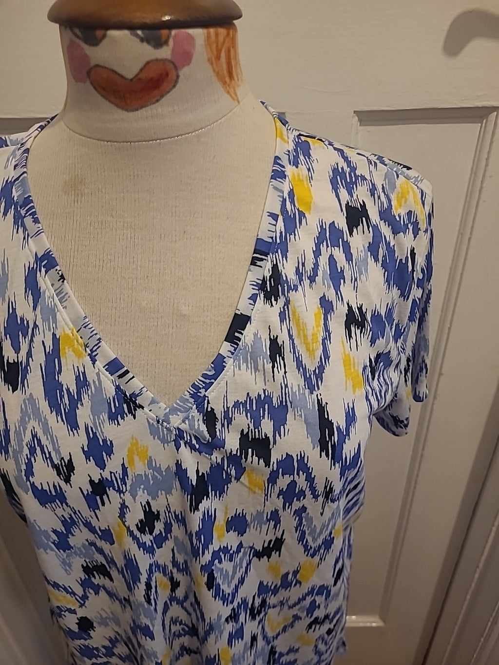 Ladies Marks And Spencer Size 12 Multi Yellow Blue Black Short Sleeved Tshirt