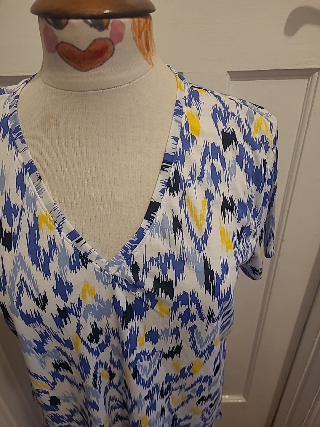 Ladies Marks And Spencer Size 12 Multi Yellow Blue Black Short Sleeved Tshirt