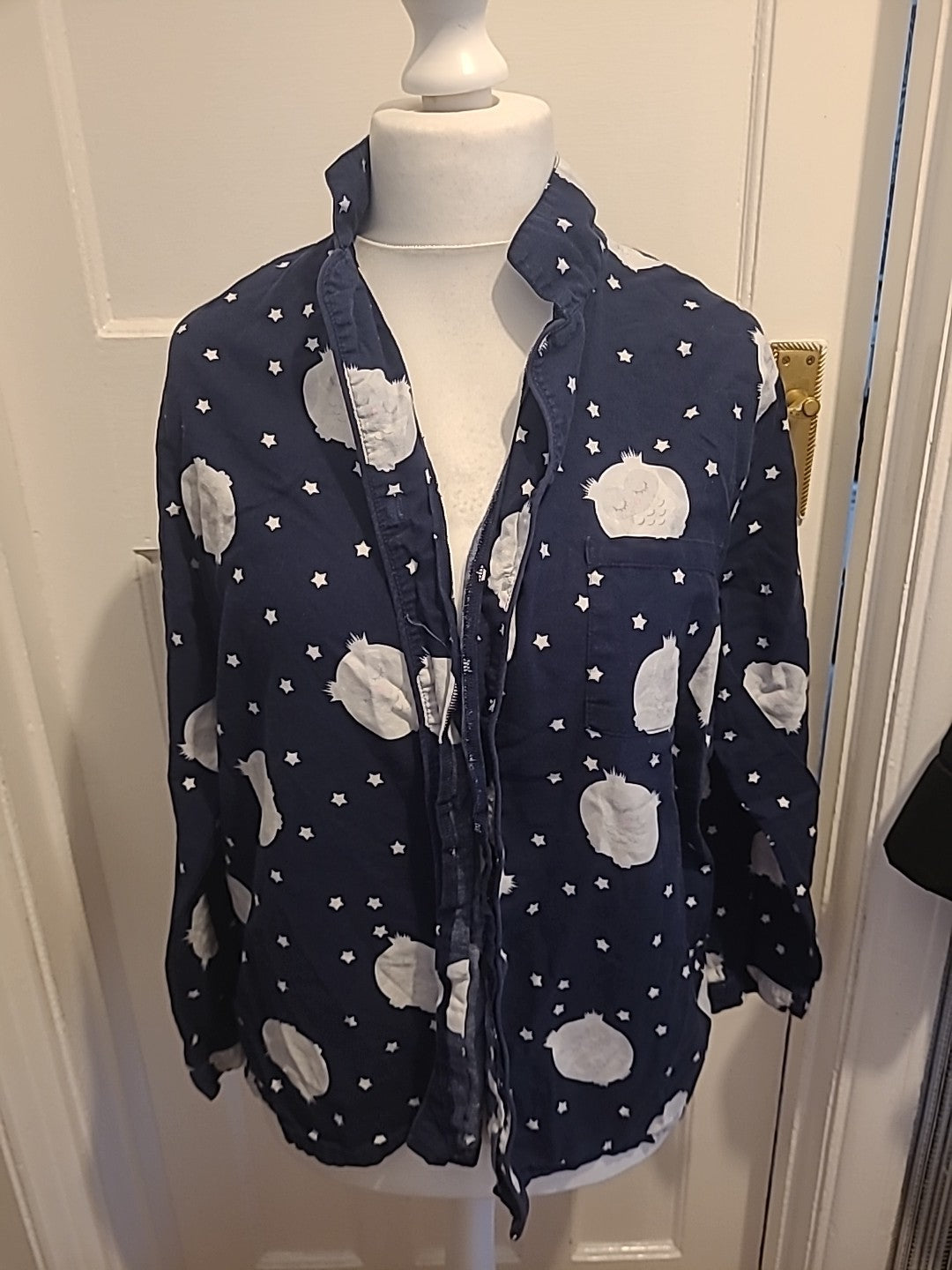 Ladies Marks And Spencer Size 16 Navy And White Buttoned Pyjama Top