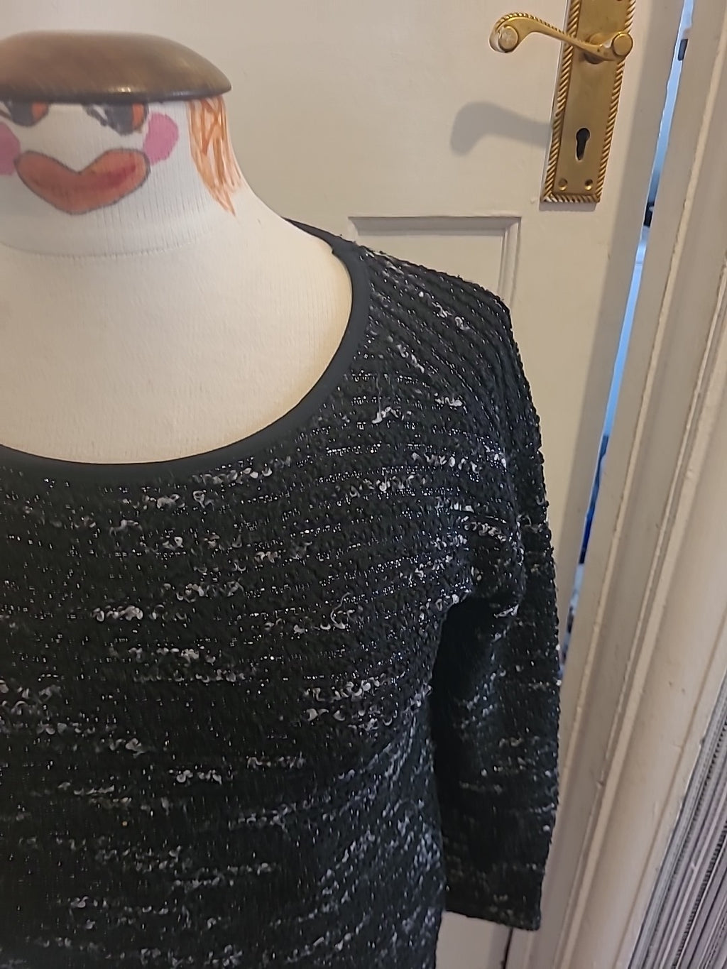 Ladies Next Size 6 Black Fleck Mid Sleeved Dress