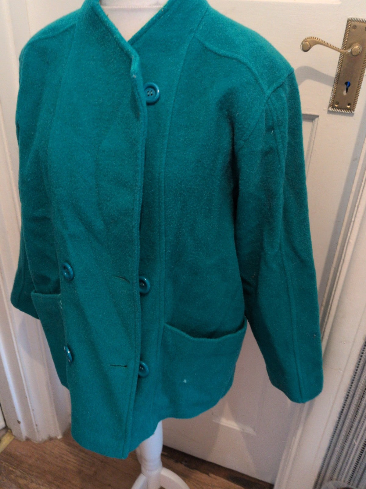 16 Teal Wool Lined Jacket Buttoned
