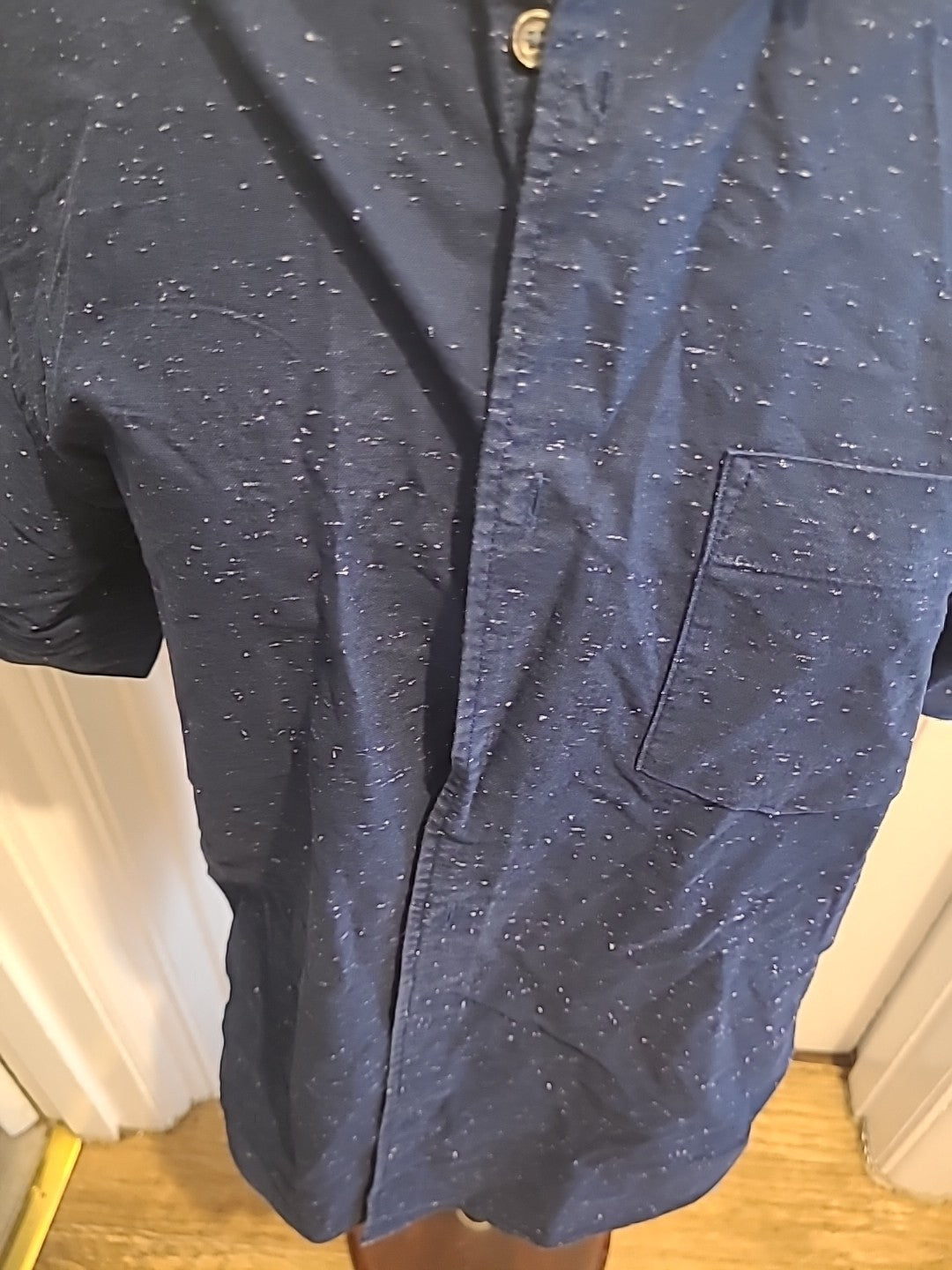 Mens Marks And Spencer Size Medium Laundered Oxford Navy White Short Sleeved...