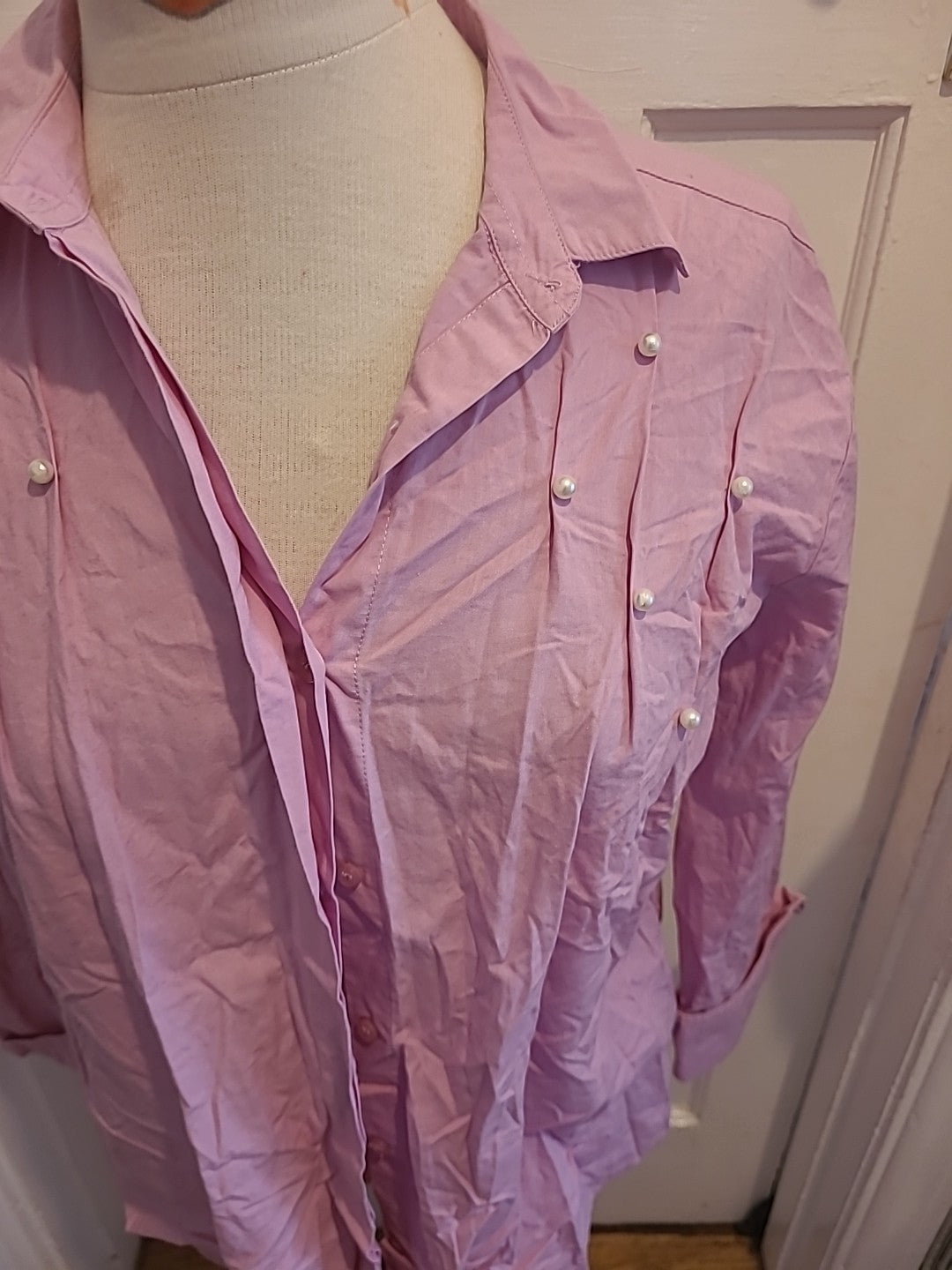 Ladies Ashley Brooke Size Medium Pink Pearl Detail Long Sleeved Blouse