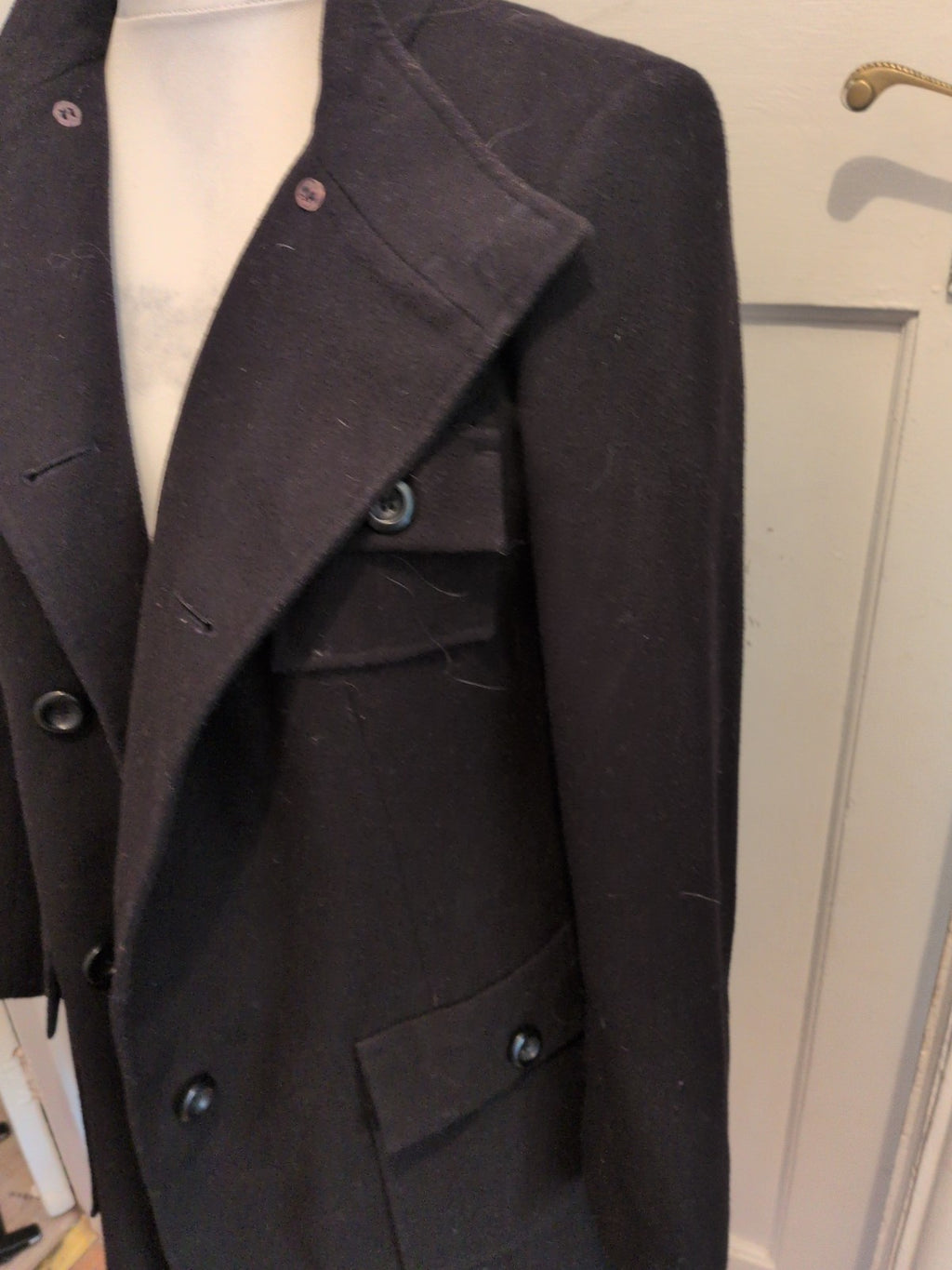 Marks And Spencer 10 Black Lined Jacket Long Length Buttoned