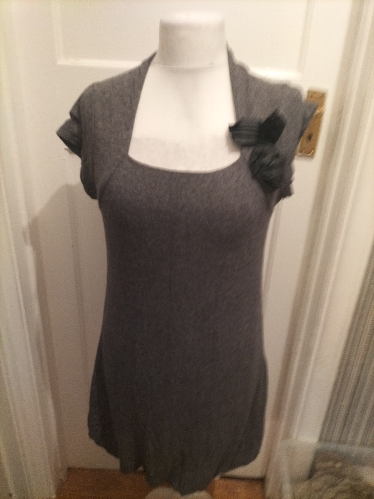 Ladies Passport Size Euro 40 Grey Lined Short Sleeve Dress