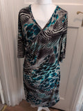 Monacco 16 Teal Grey Black White Half Sleeve Dress
