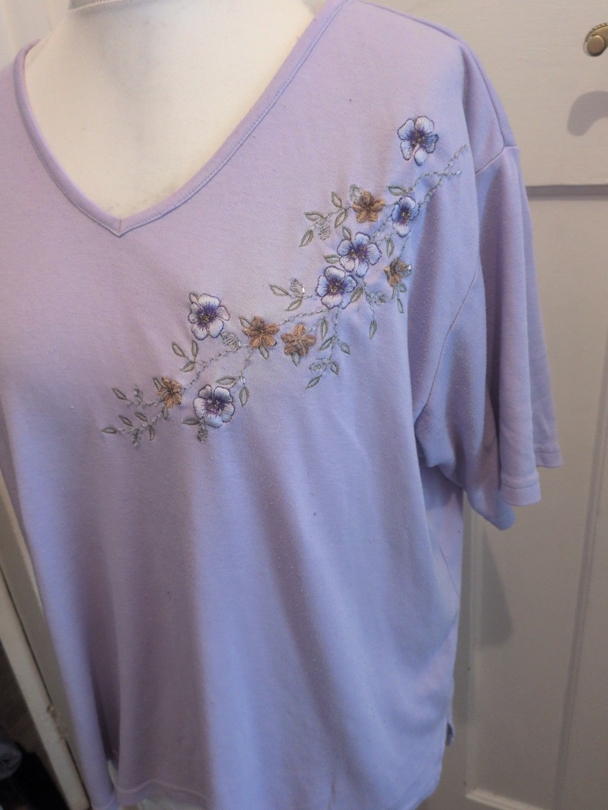Avant Garde XL Lilac Floral Padded Short Sleeve Blouse