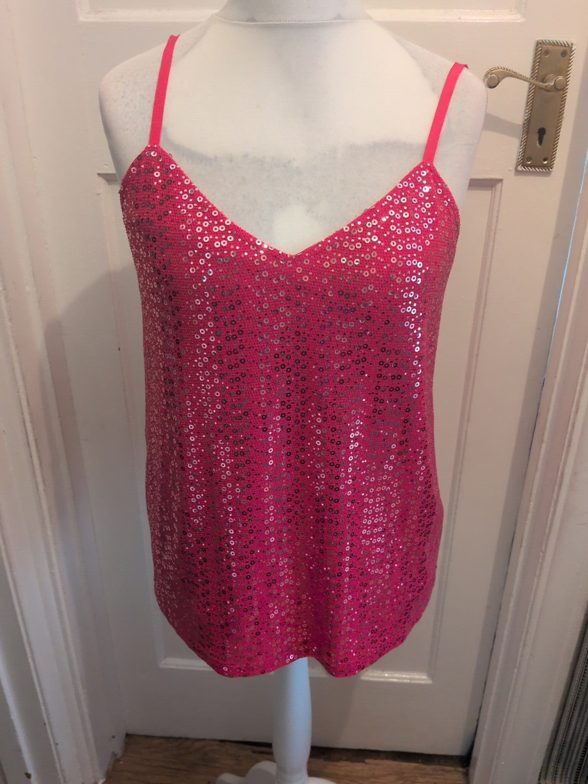 Next Petite 16 Pink Sequin Sleeveless Top