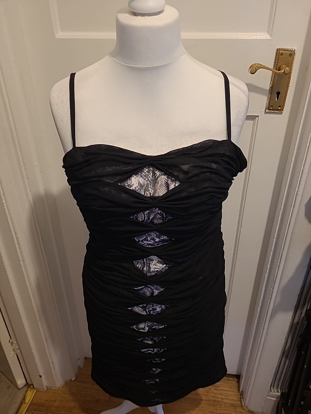 Ladies Ultimo Size 14 Black Ruched Strappy Knee Length Dress