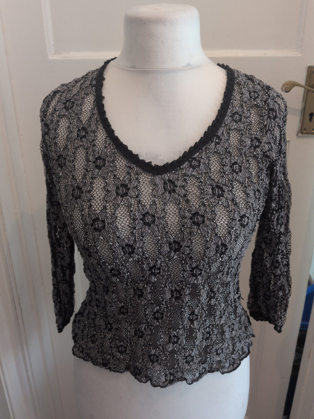 Per Una 12 Crinkle Semi See Through Blouse Long Sleeve
