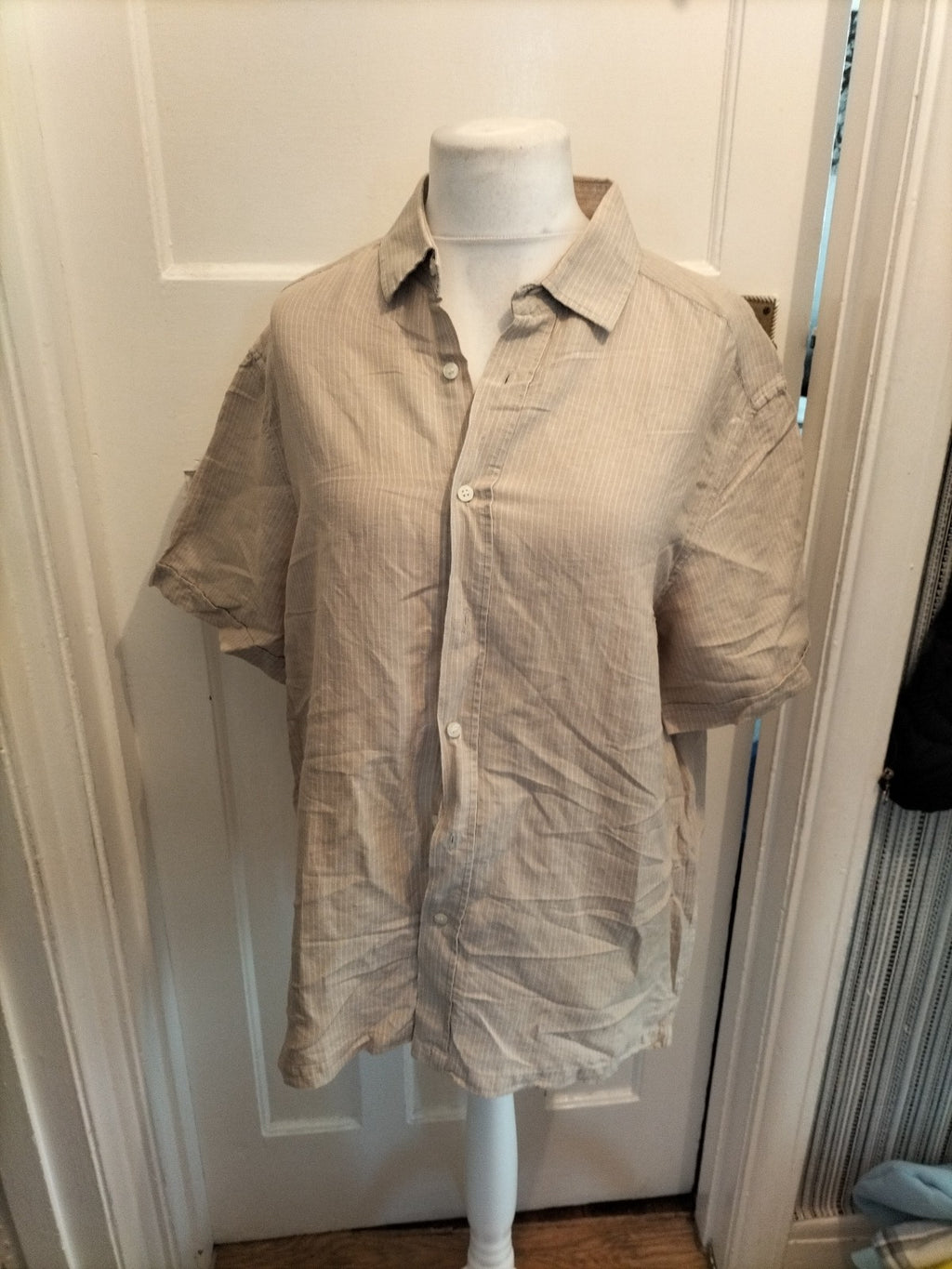 Mens Blue Harbour Size Large Neutral Striped Short Sleeved Shirt