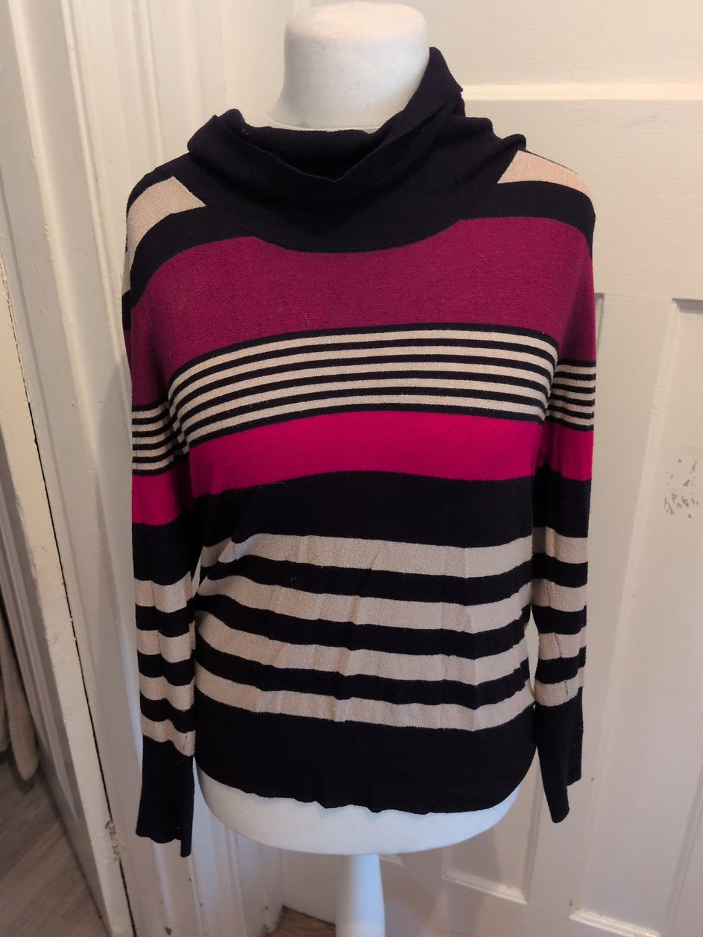 M&S Woman 16-18 High Neck Multicoloured Stripe Pullover Jumper