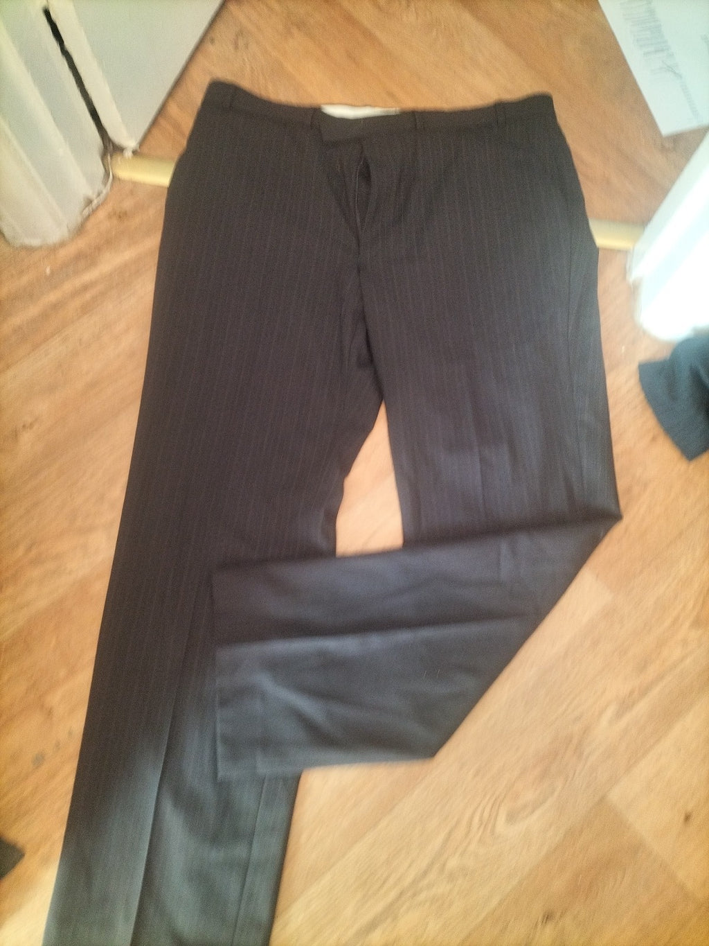Marks And Spencer 40/33 Brown Pinstripe Wool Blend Trousers